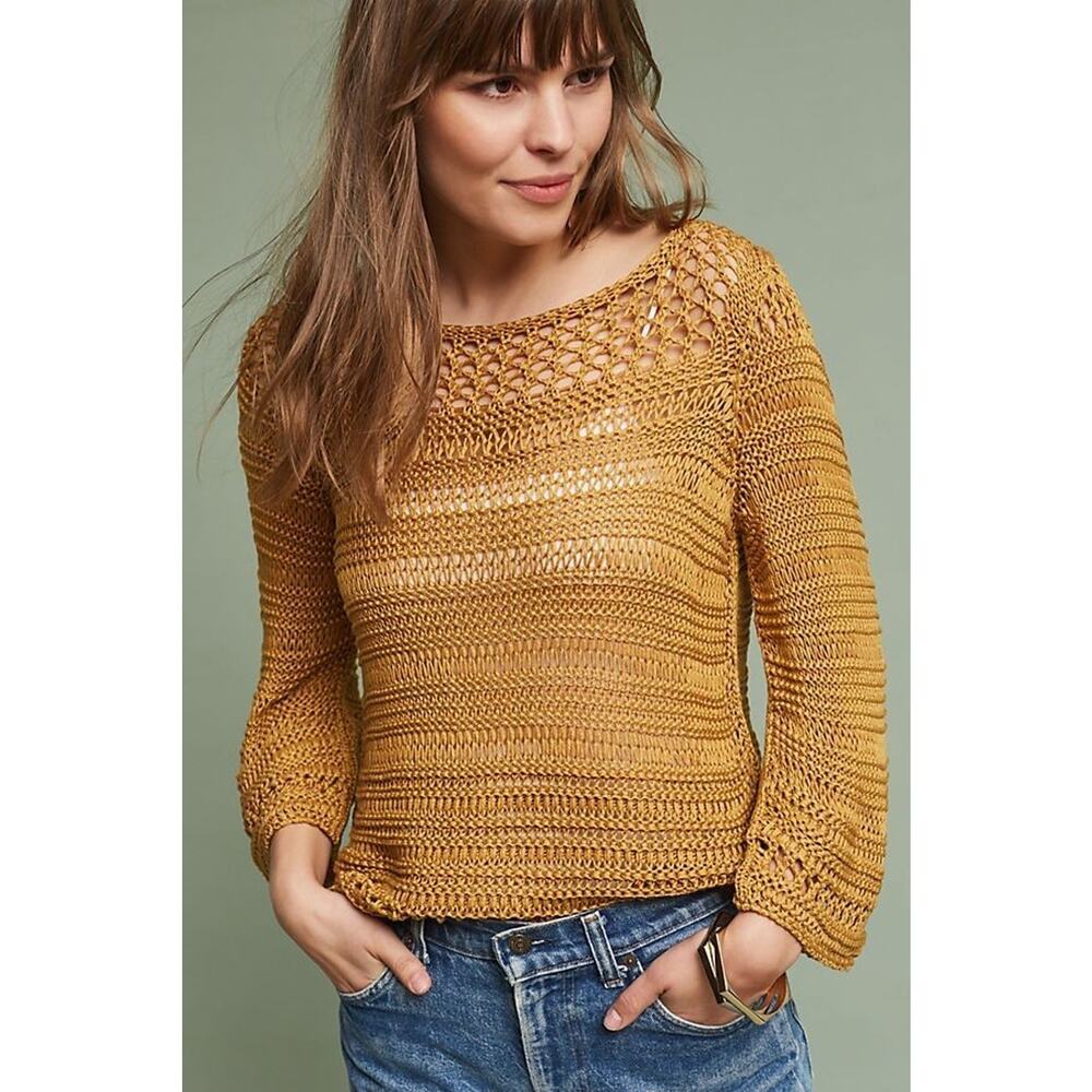 New Anthropologie by Moth Teague Boatneck Pullover Sweatshirt Small Tan